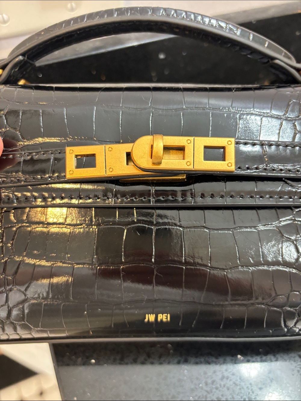 NWOT JW PEI Black Croc Top Handle Crossbody - Picture 3 of 11